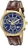 Akribos XXIV Men's AK863YGBU Quartz Chronograph Blue-Dial Gold-Tone Watch