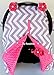 Rosy Kids Infant Carseat Canopy Cover 1pc Wind Proof Baby Car Seat Cover, Sunshade Cover, Boys and Girls, Fits Any Baby Car Seat, Light Grey Chevron Hot Pink Minky