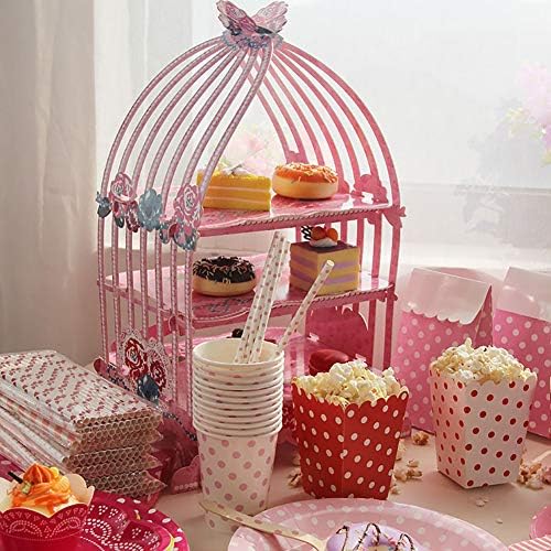 Cimi Support A Cupcake Reutilisable Forme Cage A Oiseaux Support Avec 3 Etageres Presentoir A Gateaux Muffin 3 Etages Carton Pour Fete Anniversaire Rose Fleur Royale Vaisselle Et Plats De Service Vaisselle