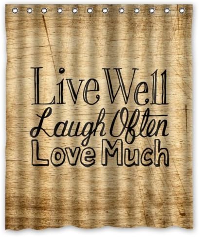 Eco-friendly Vintage Wood Pattern With Live Laugh Love Quotes Shower Curtain Waterproof Bathroom Curtain Liner with Hook 60" x 72"