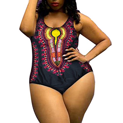 Challyhope Big Sale! Women Plus Size Sexy Dashiki African Print Bathing Suit One Piece Push Up Padded Bikini Monokini Jumpsuit (XXL, Pink B)