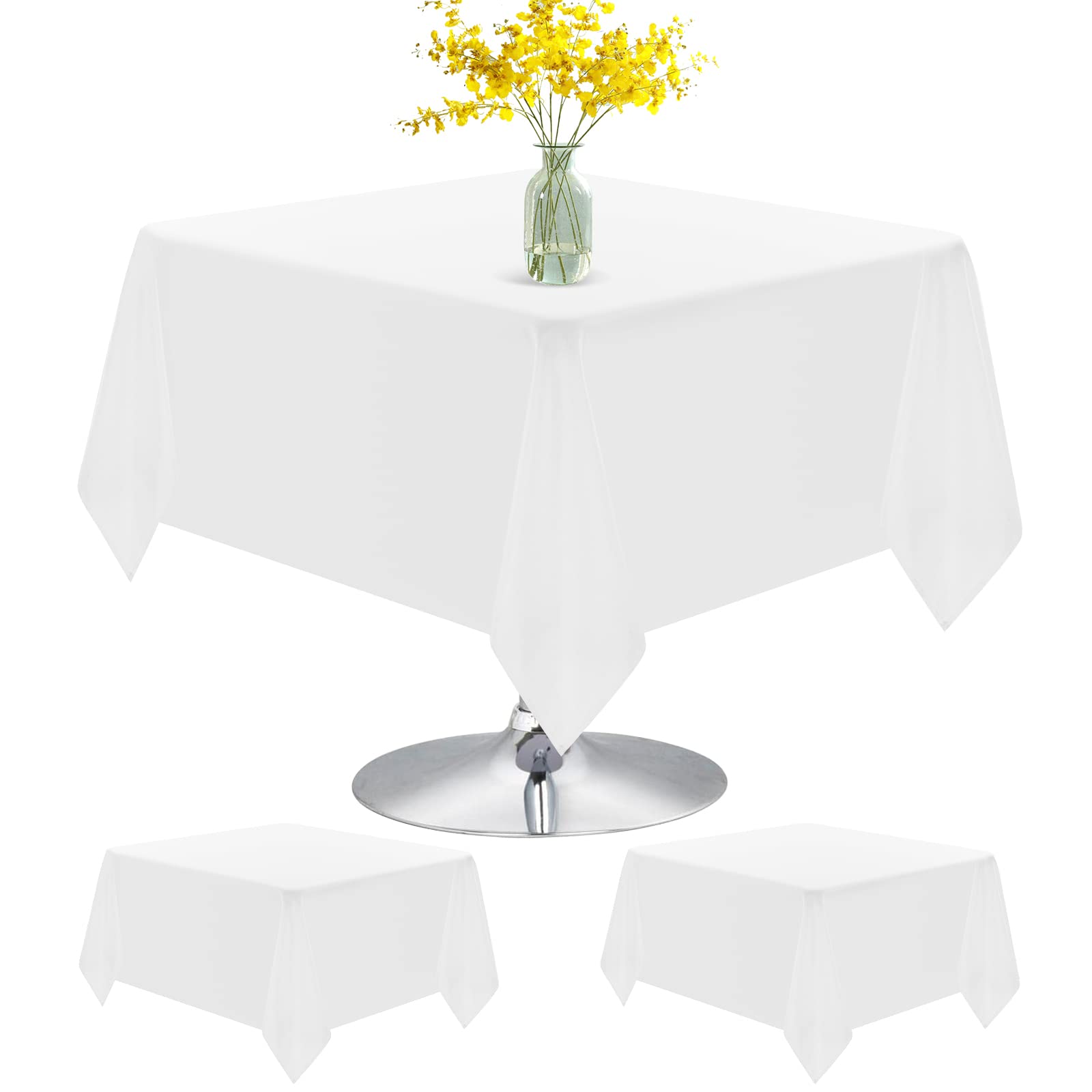 Pesonlook 2 Packs White Square Tablecloth, 52×52 Inch Polyester Table Cloth Washable for Square Tables, Polyester Table Cover for Buffet/Wedding/Party/Restaurant(White) — image 1