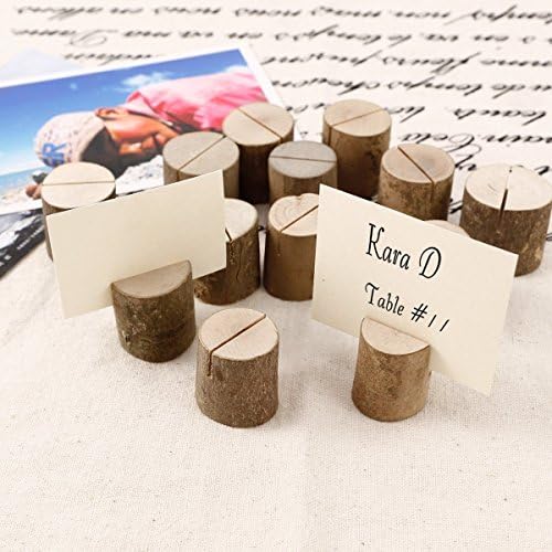 Dproptel Rustic Real Wood Base Wedding Table Name Number Holder Party Decoration Card Holders Picture Memo Clip Note Photo Clip Holder - 20 PCS Pack