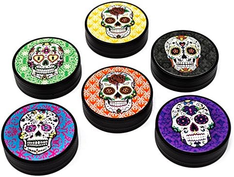 CRD SUGAR SKULL “Day of the Dead” MEXICAN FOLK ART HERB GRINDER 2” ULTRA THIN POCKET SIZE 2 PIECES (Black)