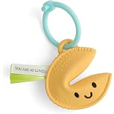 Itzy Ritzy Fortune Cookie Teether, Silicone Teething Toy (Fortune Cookie) | BPA-Free Soft Silicone Teether with Satin Sensory Ribbons, Textured Surfaces &amp; Grip Ring for Teething Relief and Sensory Play