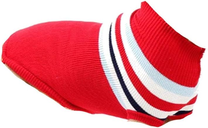 Cute Knitted SMALL MEDIUM LARGE Puppy Cat Kitten Warm Winter Girl Boy Cold Weather Vest Sweatshirt Clothes Jacket Coat Christmas Ideas Pullover Jumper Sweater Big Stripes Red White S (10) - Image 4