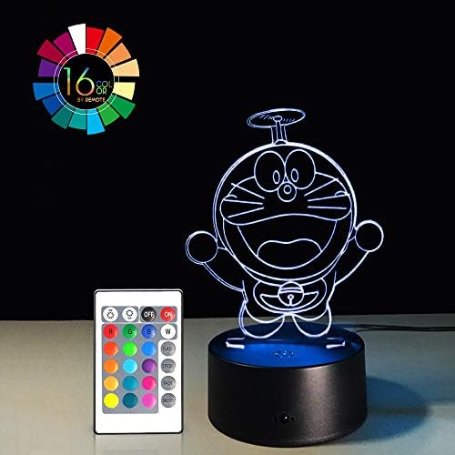 Cartoon 3D Illusion LED Night Light 7 Colors Gradual Changing Touch Switch USB Table Lamp Remote Control Nursery Lights for Gift Home Decorations (Doraemon 2 Ver)(1PC)