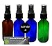 2 oz Glass Spray Bottle Colored Set with Recipes Guide. 2 Blue, 1 Green and 1 Amber Fine Mist Atomizer. Empty Containers for Misting Aromatherapy, Essential Oils, Cleaning.
