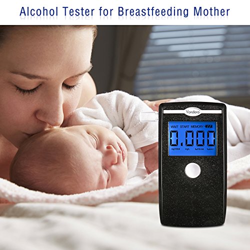 Breathalyzer, Portable Digital Breath Alcohol Tester LED Screen with 5 Mouthpieces for Home Use (Black)