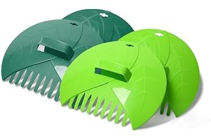 Evcitn 2set Leaf Scoops Hand Rakes with 4pcs Protective Covers, 2pair Hand Claw Leaf Collector for Picking up Leaves, Grass Clippings and Lawn Debris, Mixed Green 4 pcs