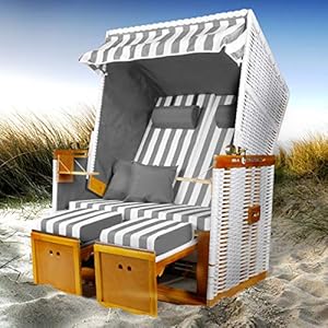 BRAST Strandkorb Nordsee XXL für 2 Personen 120cm breit mehrere Designs incl. wetterfeste Abdeckhaube verstellbare…
