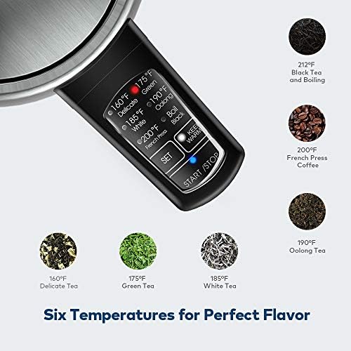 Miroco Electric Kettle Temperature Control Stainless Steel 1.7 L Tea