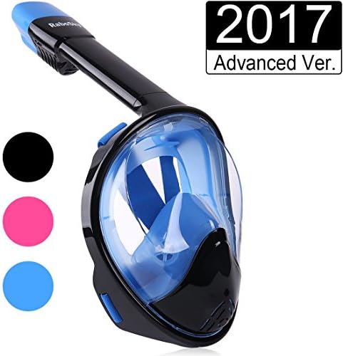 Full Face Snorkel Mask, RaboSky 180° Panoramic Wider Viewing Area Diving Mask with Anti-Fog and Anti-Leak for Free Breathe, Go-Pro Compatible (2017 Improved Version)