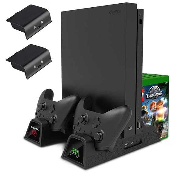 Lictin Ladestation für Xbox One/Xbox One/Xbox One S/Xbox One X Konsole, mit 2 600 mAh Akkus und 2 Ladekabeln, 25 x 25 cm 24 *
