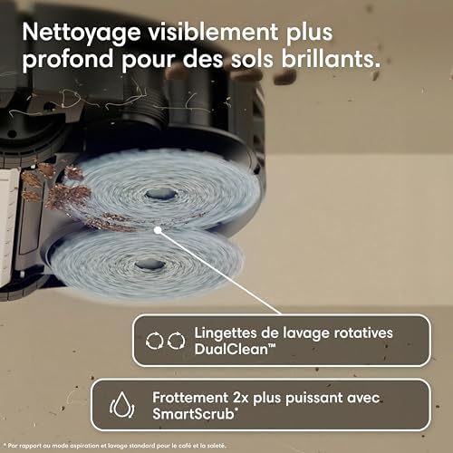 Roomba Plus 415 Combo Robot + AutoWash - 20KPa - Base Multifonction - Lavage des lingettes - séchage des lingettes à l'air Chaud - LiDAR Clearview - 75 Jours d'autovidage - Noir