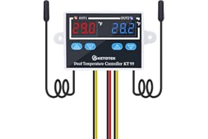 KETOTEK Digital Dual Temperature Controller 120V Fahrenheit Thermostat 10A with 2 1.5m Waterproof Probes, Heating Cooling Temperature Control Switch Refrigerator Fan Heater