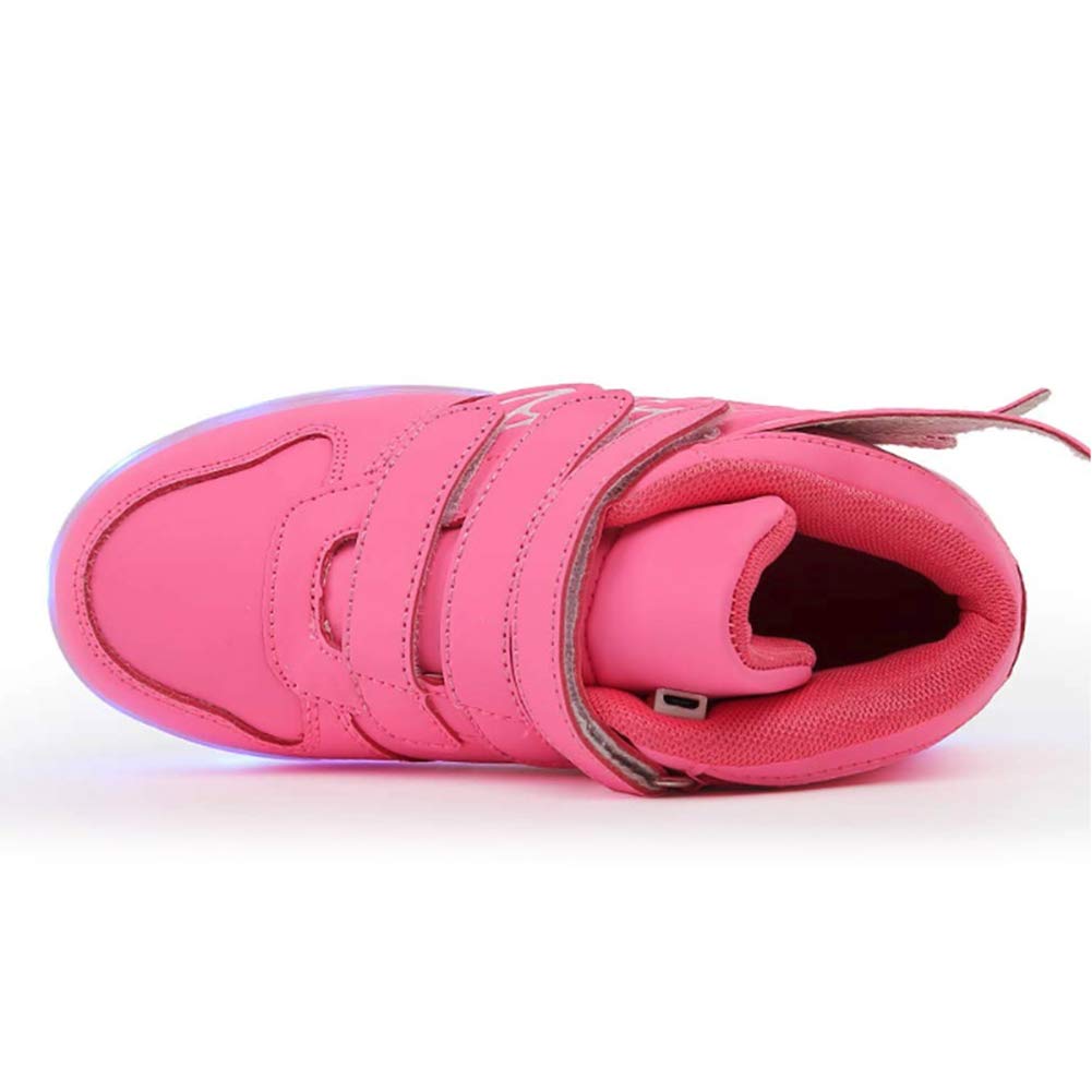 RioRand Kids Lights Up Sneakers Boys Girls Flashing Rechargeable Dance Shoes Athletic Wings Fashion High Top 7 Colors LED Shoes Rose