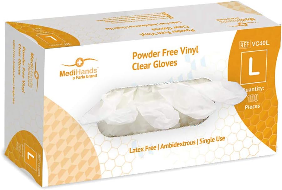 Farla Medical MediHands, Vinyl Gloves, Clear, Large, Pack of 100