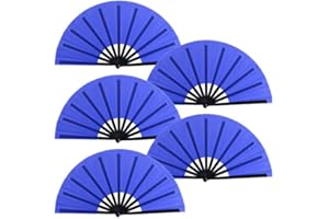 BRYCTSISEN 5 Pack Large Folding Fan Popping Fabric Handheld Rave Foldable Fans for Line Dance Parties Outdoor Events Performance Decorations (Royal Blue)