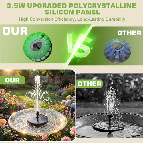 AISITIN 3.5 W Solar Fountain for Outdoor Use (Diameter 180 mm), Solar Fountain for Outdoor Use with Various Fountain Styles and 4 Support Poles for Garden, Pond, Bird Bath, Water Feature