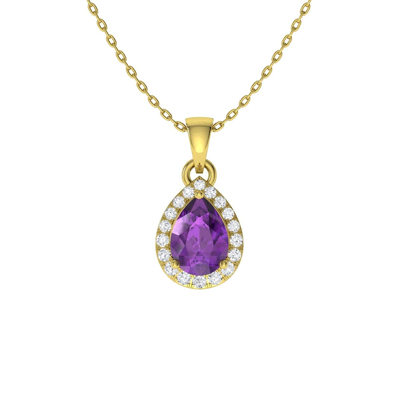 Diamondere Natural and Certified Pear Amethyst and Diamond Halo Drop Petite Necklace in 9ct White Gold | 0.47 Carat Pendant with Chain