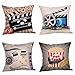 Steven.Smith Movie Theater Cinema Personalized Cotton Linen Square Burlap Decorative Throw Pillow Case Cushion Cover 18 Inch (4 Pack Cinema Popcorn)