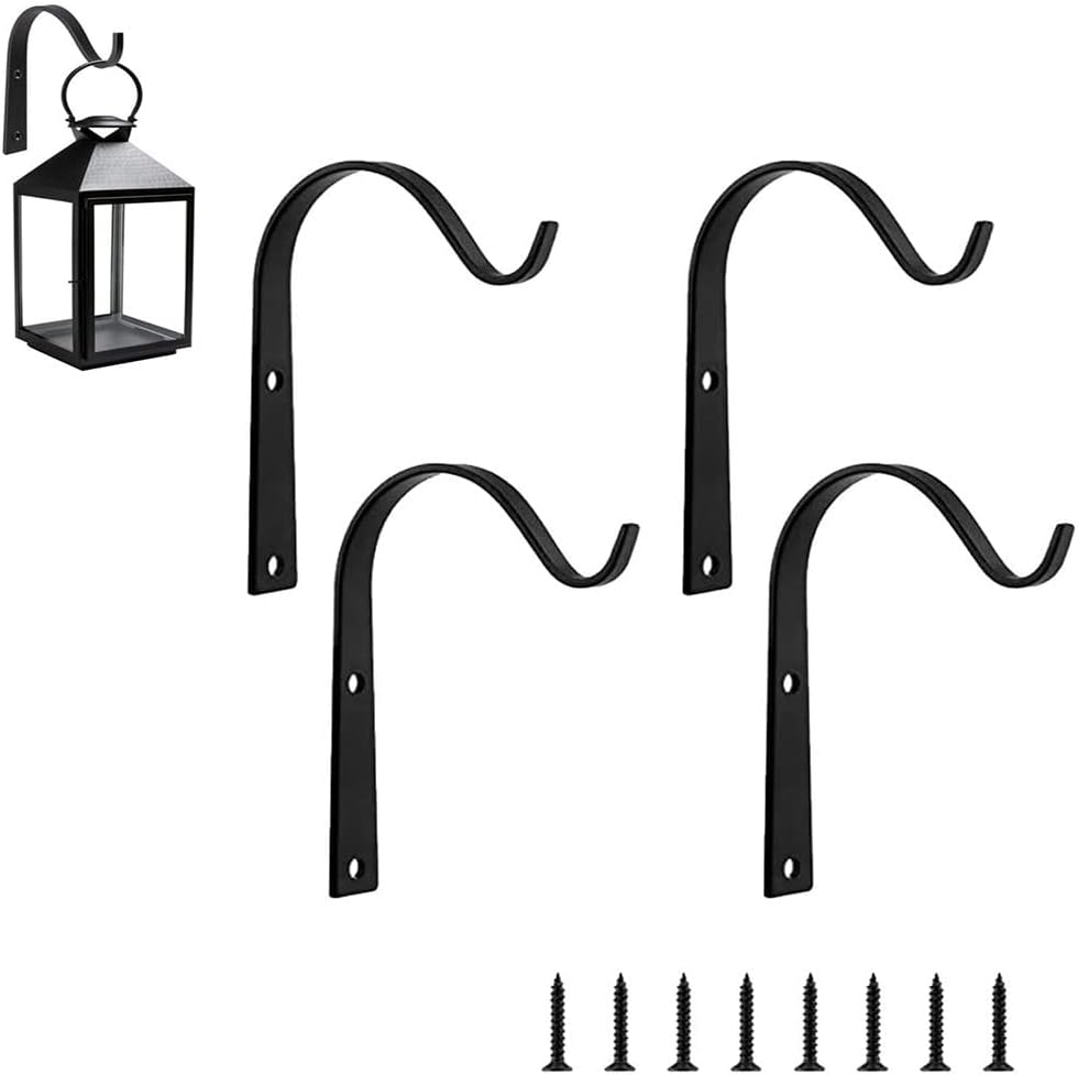 Outdoor Hanging Brackets - Lxoraziy 4 Pack 3 Inch Plant Hanger Bracket, Heavy-Duty Metal Hooks for Artworks, Iron Wall Hooks Decorative Metal Hooks, for Hanging Planter, Lanterns, Mason Jar, Bird Feeders, Wind Chimes