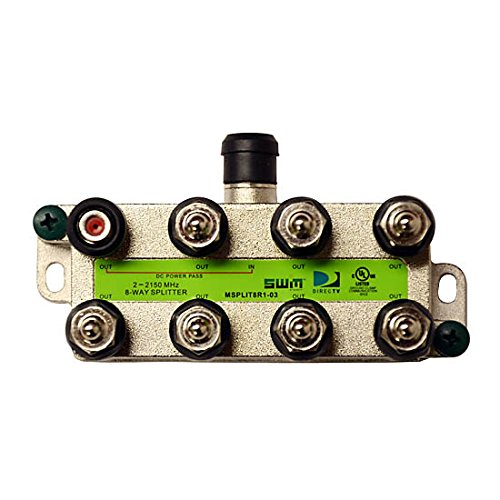 8 Way Splitter Wide Band Green Label Approved One Port DC Path Slim Line SWM Technology 1 Input 8 Output High Isolation Vertical Slimline Satellite Splitter Video 75 Ohm Signal