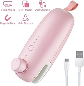 Bag Sealer, Mini Portable Handheld Heat Sealer, Kitchen Sealing Machine for Chip Bags, Plastic Food Storage Bags, Snack & Cereal Bags (Pink)