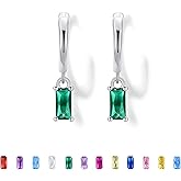 Seraphina Birthstone Hoop Earrings S925 Sterling Silver Post Lightweight Drop/Dangle Huggie Earrings for Women Trendy Small Hoop Earrings Birthday Gift