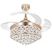 RS Lighting Chandelier Ceiling Fan with Crystal for Room Decoration 42 Inch Shrinkable Blades Invisible Ceiling Fan Led 32W Has 3 Light Color for Indoor Outdoor Living Dining Room Corridor (Gold)
