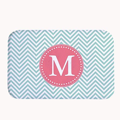 Ojngdafs Turquoise Chevron with Pink Monogram Doormat Entrance Mat Floor Mat Rug Indoor/Outdoor/Front Door/Bathroom Mats Non Slip 20" x 32"