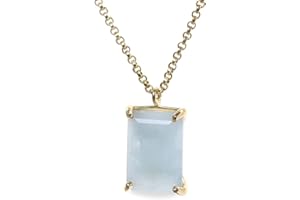 13x18mm Aquamarine Necklace - Artisan Birthstone Necklace for Women - Handmade Rectangle Pendant Necklace, Fashion Necklace, 