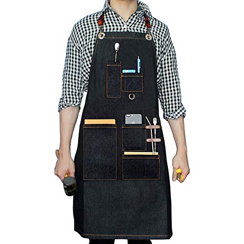 Boshiho Denim Jean Work Apron Adjustable Bib Chef Apron Barber Apron