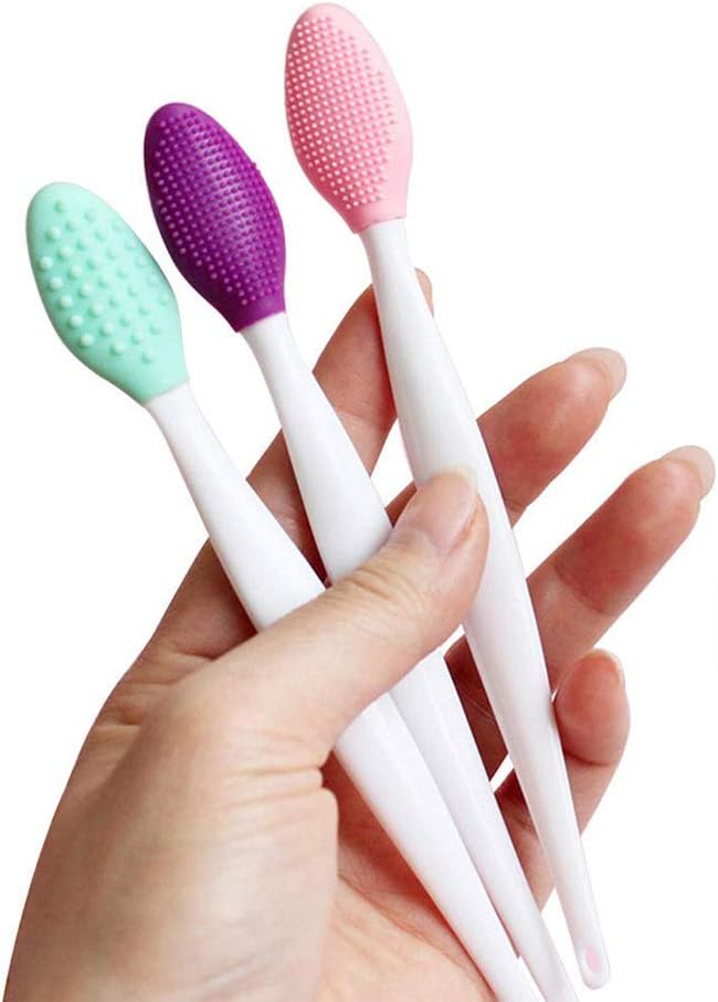 3PCS Exfoliating Lip Brush Nose Cleaning Brush Double Side Soft Silicone lip Scrub Tool & Nose Blackhead Remove Brush
