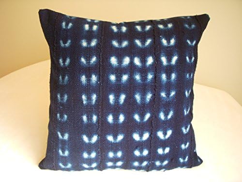 African Mudcloth Pillow Cover Navy Blue Indigo White Hand Woven Hand Painted Nubby Dots Zipper Boho Ethnic Prairie Country Rustic