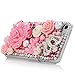 iPod Touch 6th Generation Case - Mavis's Diary 3D Handmade Luxury Bling Pink Flowers with Cute Bow Shiny Crown Diamonds Clear Case Hard Cover For iPod Touch 6th Generation with Dust Plug & Crystal Pen