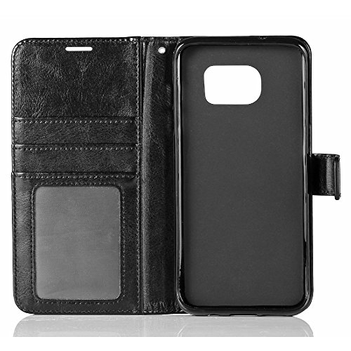 Samsung Galaxy S7 Edge Case, HLCT PU Leather Case, with Soft TPU Protective Bumper, Built-in Kickstand, Cash and Card Pockets (Black)