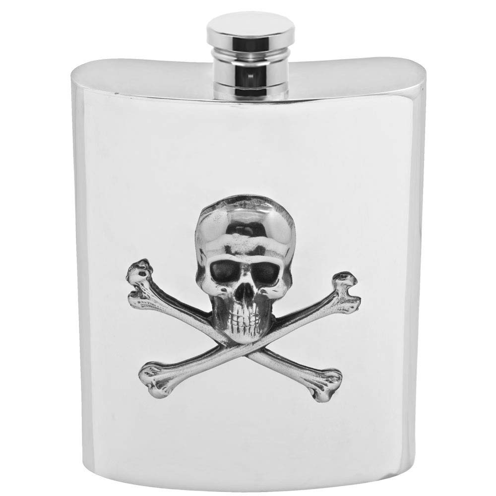 English Pewter Company 6oz Pewter Hip Flask with Poison Skull and Cross Bones [SF670]