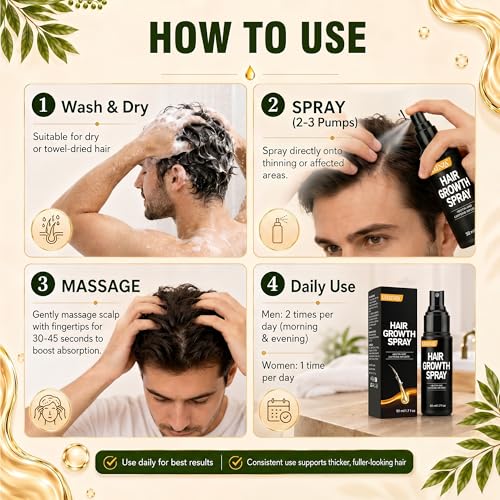 Hair Growth Serum for Women & Men, Hair Growth Spray with Rosemary & Biotin & Caffeine, Non-Greasy & Fast Absorbing Scalp Serum for Hair Thickening & Strengthening, 50ml