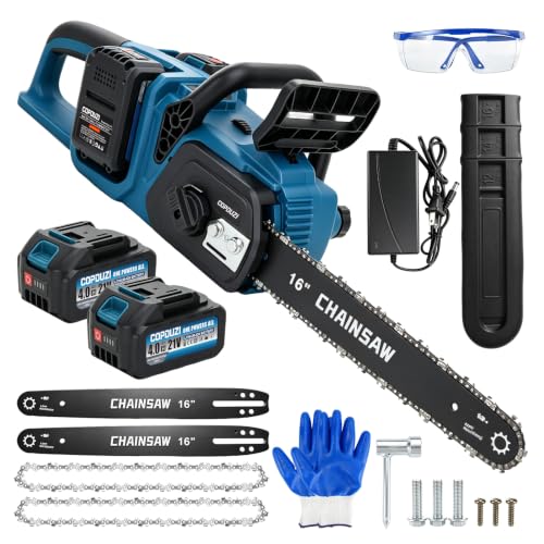 42V 16" Cordless Chainsaw,Battery Powered Chain Saw with 2×4.0Ah Batteries & Charger,40