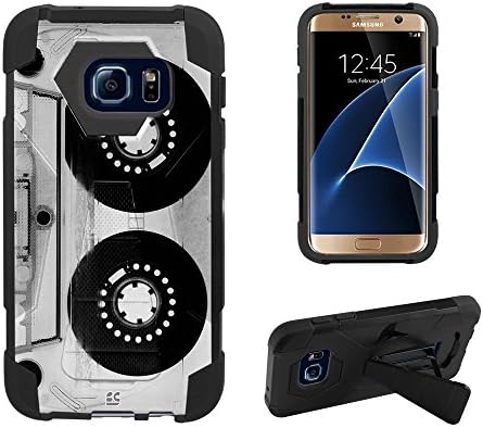 Fxclusive For Samsung Galaxy S7 Edge 2016 ReleaseArt Image Design Heavy Duty Rugged Impact Hybrid Hard Shell Case Kickstand Protective Cover - Clear Cassette Tape