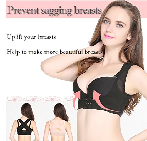 HS Chest Brace Up Posture Shape Corrector Prevent Chest Sagging Humpback Correct X Strap Vest for Female/Women (L, Beige)