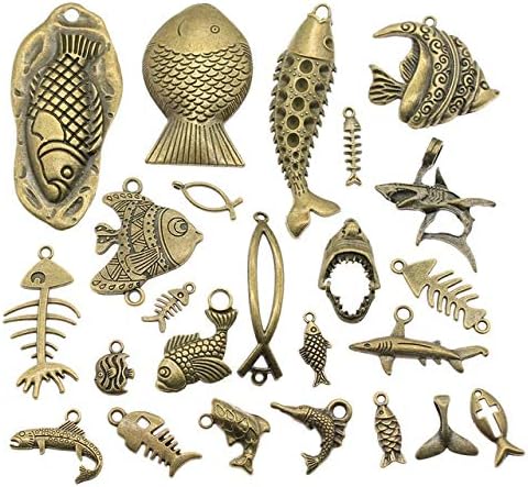 Chengxun 72 Pieces Bulk Antique Bronze Mixed Fish Animal Pendant Charms for Sea Life Jewelry Making DIY Crafting