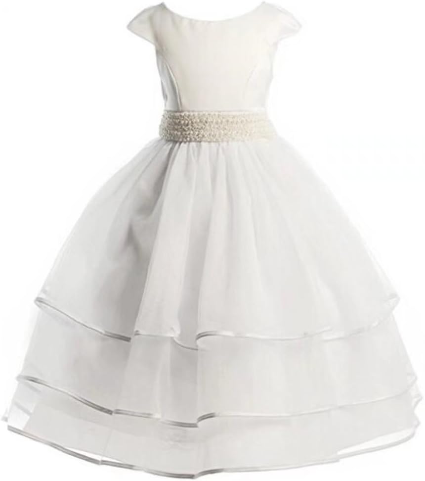 Angel Dress Shop Flower Girl Dress White Tulle First Communion Dress with Bow Sash