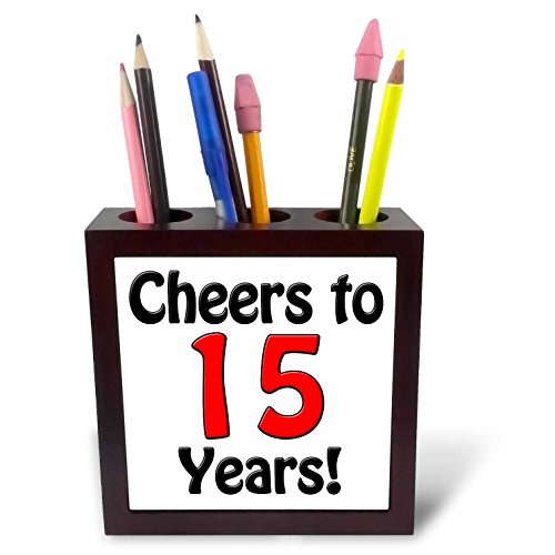 3dRose ph_193574_1 Cheers to 15 Years. Red.-Tile Pen Holder, 5"
