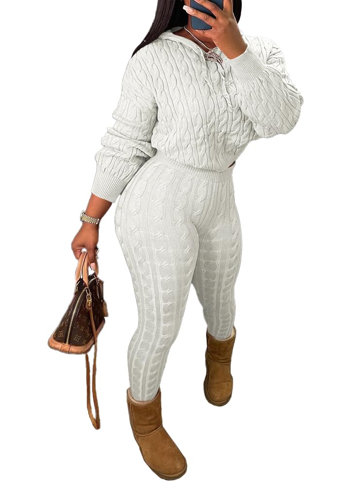 Photo 1 of **ITEM IS DIRTY/or stinks check clerk comments**
Knit Two Piece Outfits For Women Sweater Sets Long Sleeve Pullover Tracksuits Lounge Sweatsuits Hoodie Crochet Pants Sets Matching Clothing Off White S