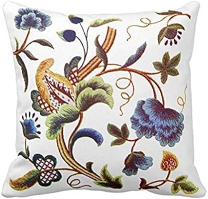 Amazon Com Sprinte Blue Jacobean Crewel Embroidery Throw Pillow