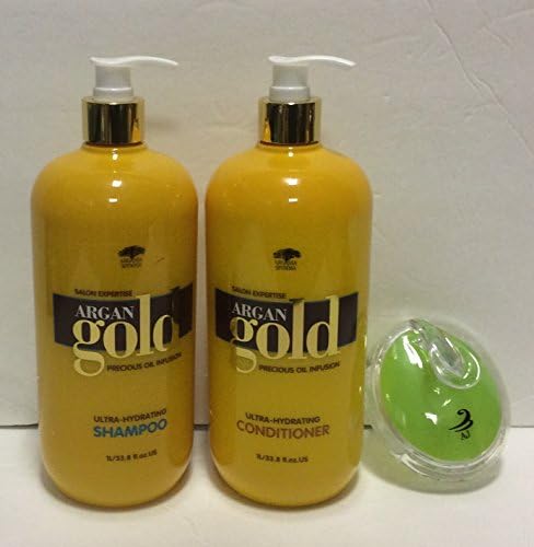 Argan Gold Hydrating Shampoo 33.8 Oz, Argan Oil Moisture Conditoner and Aj Shampoo Brush