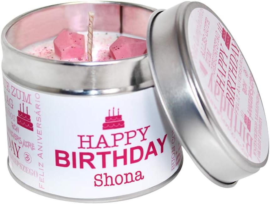 Personalised Happy Birthday Scented Soya Wax Candle Tin - Add Your Name (Pink)